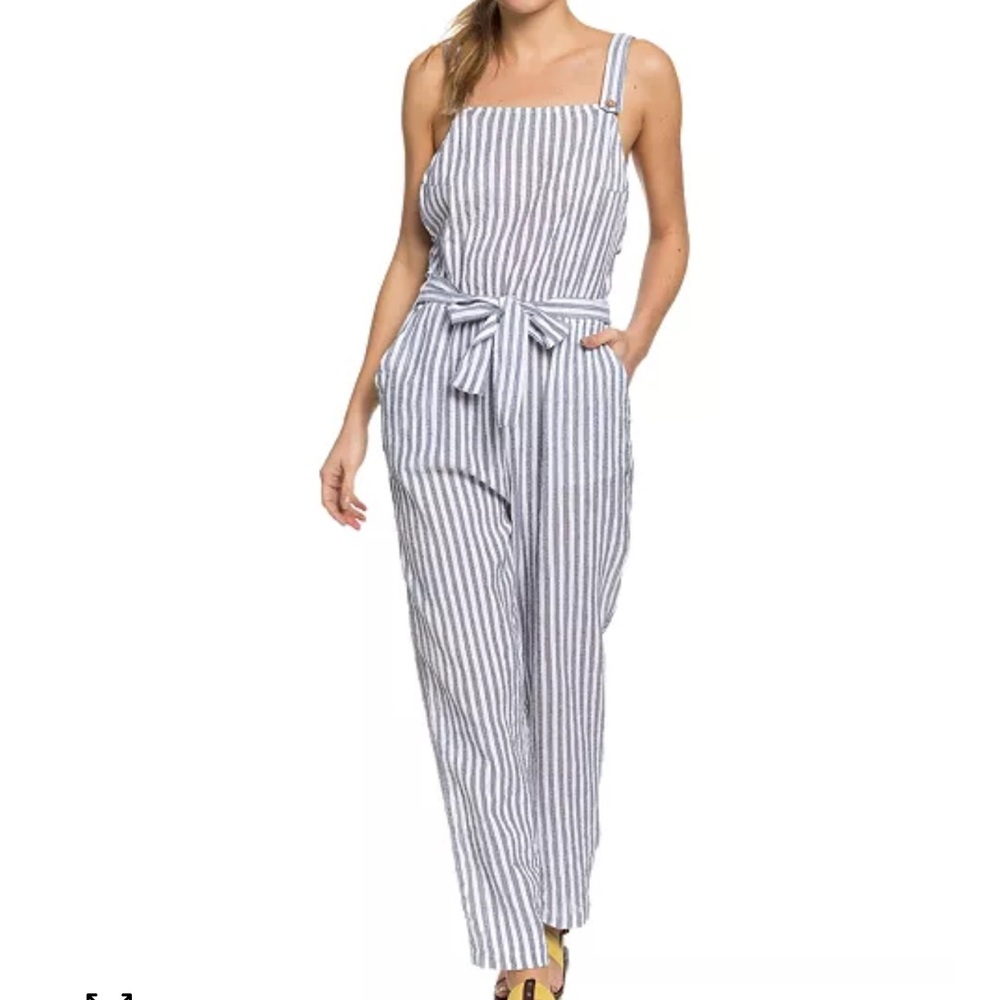 Roxy Blue and White Striped Jumpsuit with Belt
